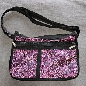 Lesportsac Delux Everyday Bag in "Violet Cheetah" purple expandable